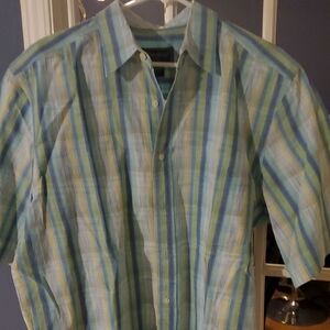4/$20 Men's Blue and Green Striped Shirt
